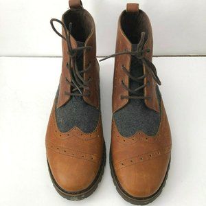 NEW TOMS Brogue Boots Brown Leather Grey Wool